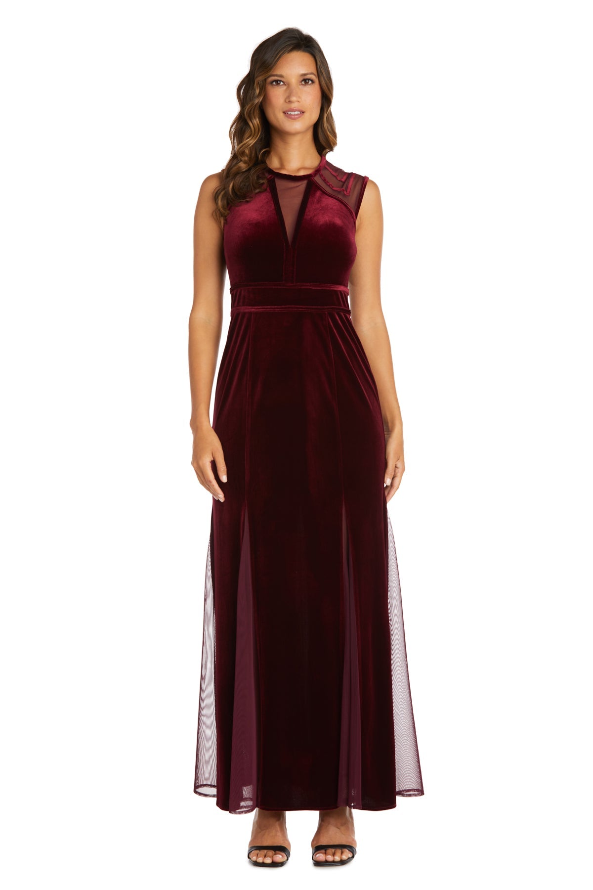 Burgundy Nightway 21983P Velvet Long Formal Petite Dress for 84.0 The Dress Outlet