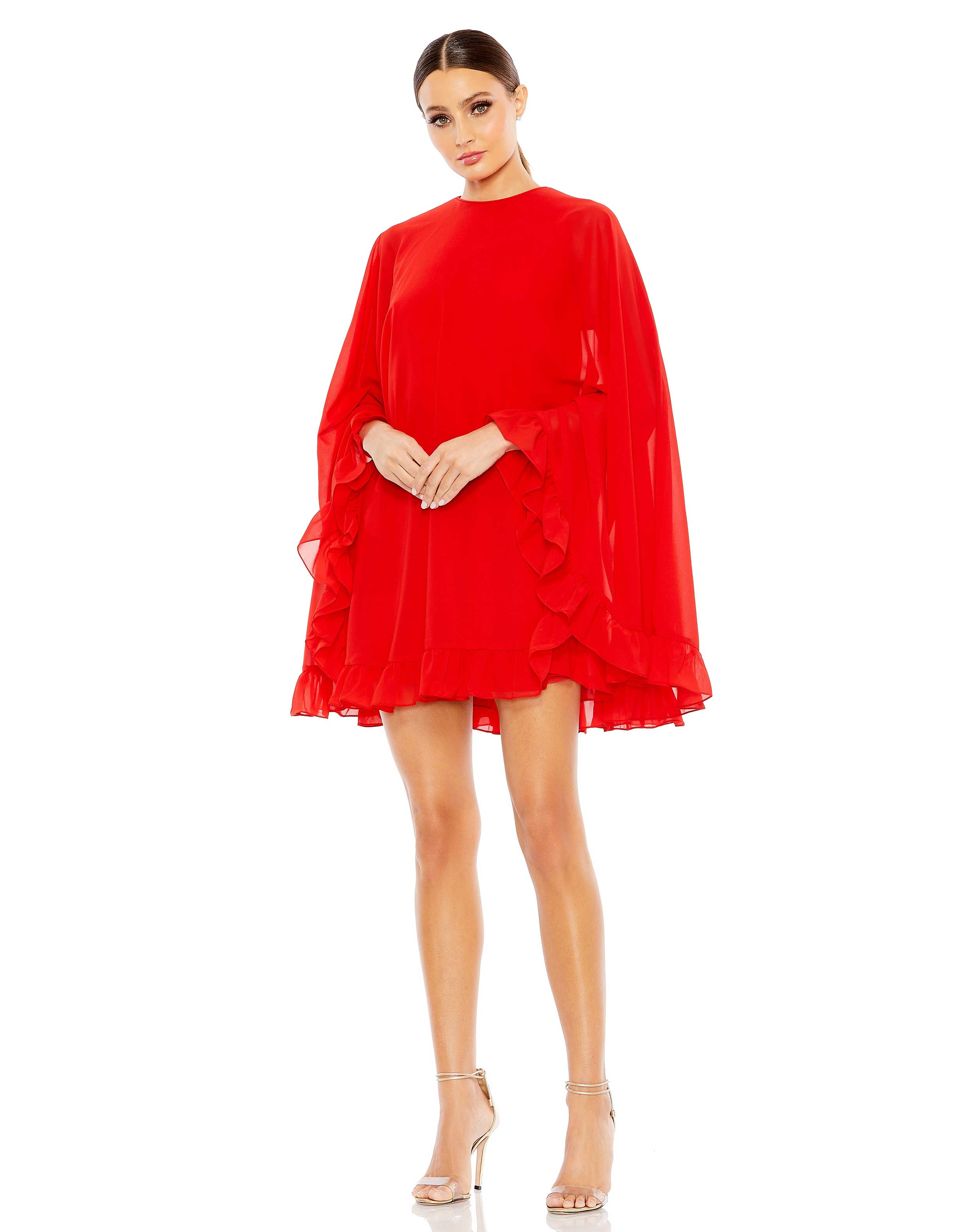 Red Mac Duggal 554071 Short Cocktail Mini Cape Dress for $298.0 – The Dress  Outlet