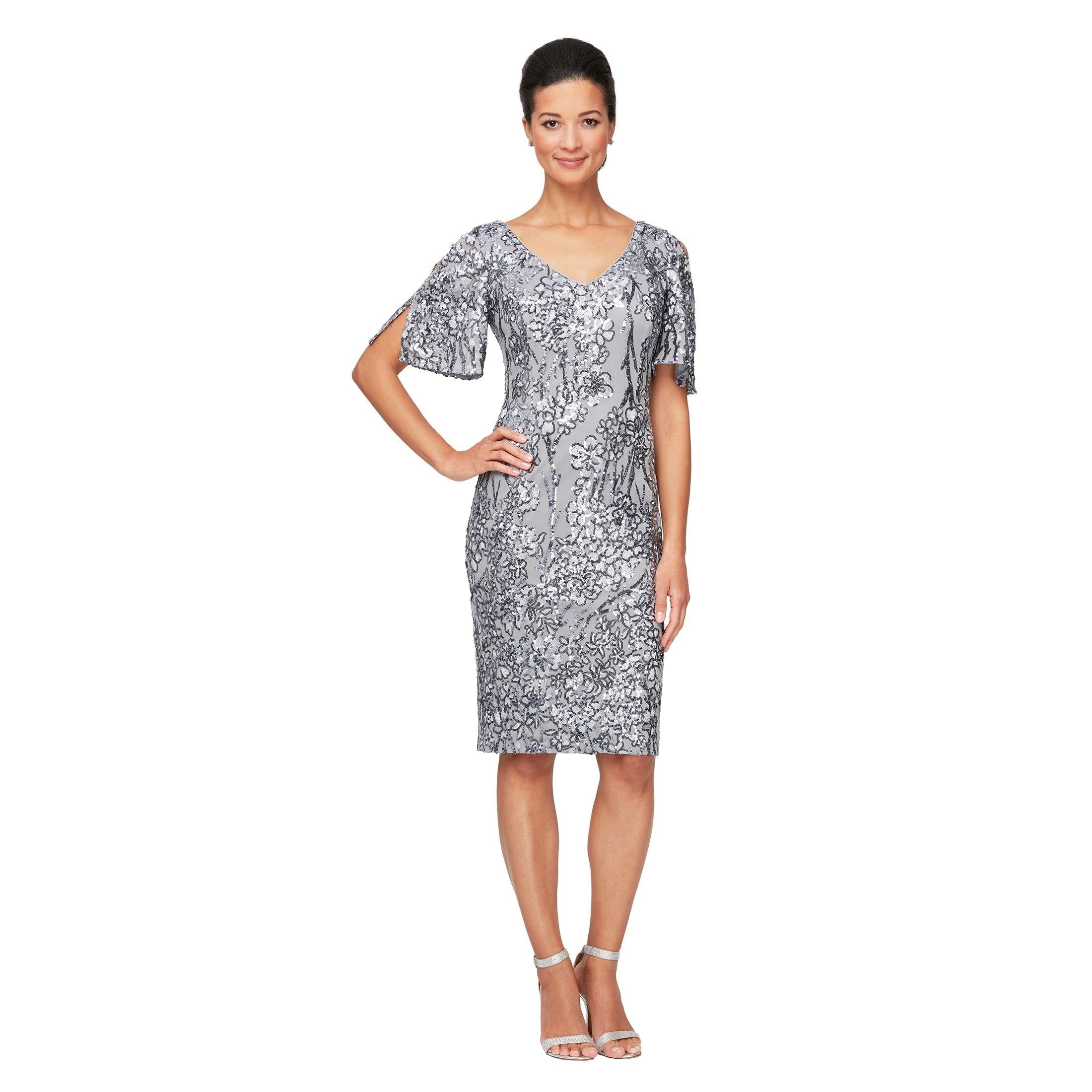 Silver Alex Evenings AE8196728 Short Flutter Sleeve Dress for 219.99 The Dress Outlet