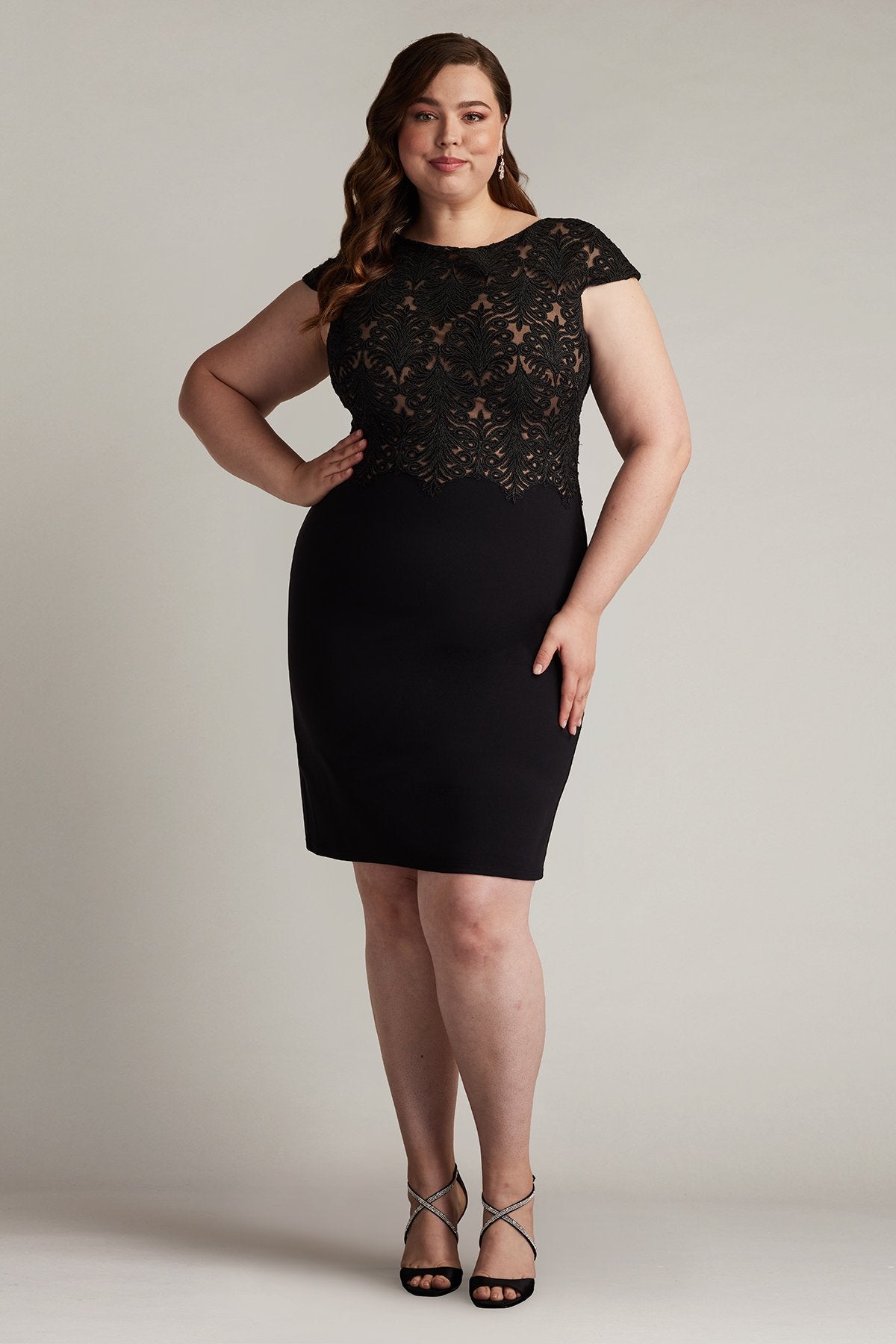 Black Nude Tadashi Shoji CDY24098MQ Plus Size Short Fitted Cocktail Dress for 208.8 The Dress Outlet