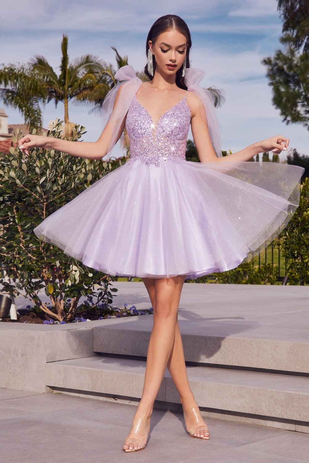 Strappy-Back Short Simple Cute Homecoming Dress Lilac / XSmall