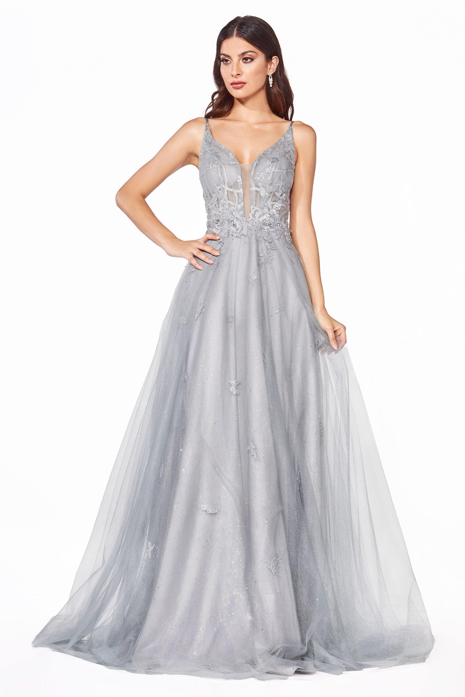 Silver Cinderella Divine Cd50 Long Spaghetti Strap Evening Prom Dress For 22999 The Dress Outlet 6021