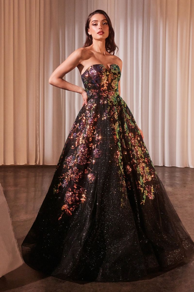 Black floral prom orders dress