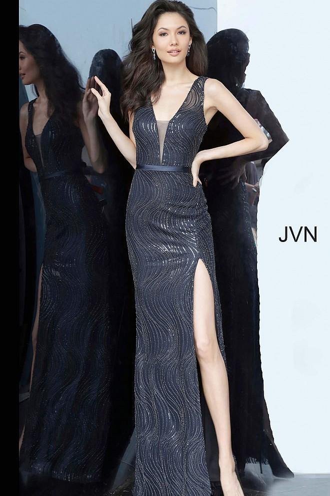 JVN by Jovani Navy Glitter A-Line Homecoming Dress Navy / 6