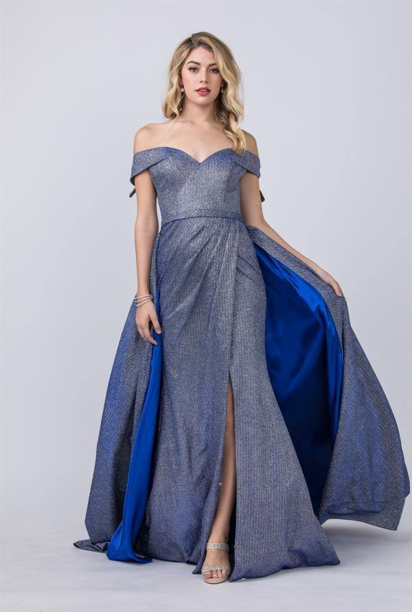 Royal Blue Long Formal Off Shoulder Glitter Knit Prom Dress for 149.99 The Dress Outlet