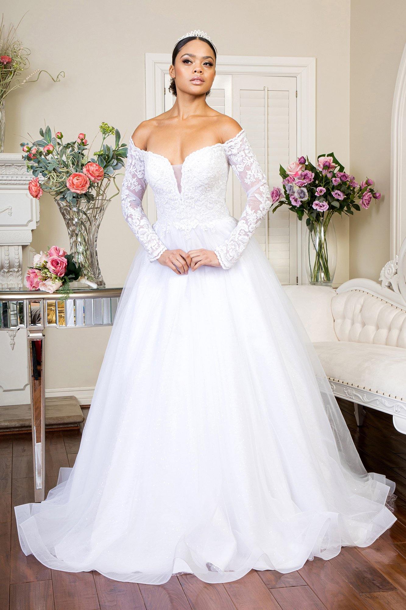 Off The Shoulder Long Sleeve Full Lace Wedding Dress