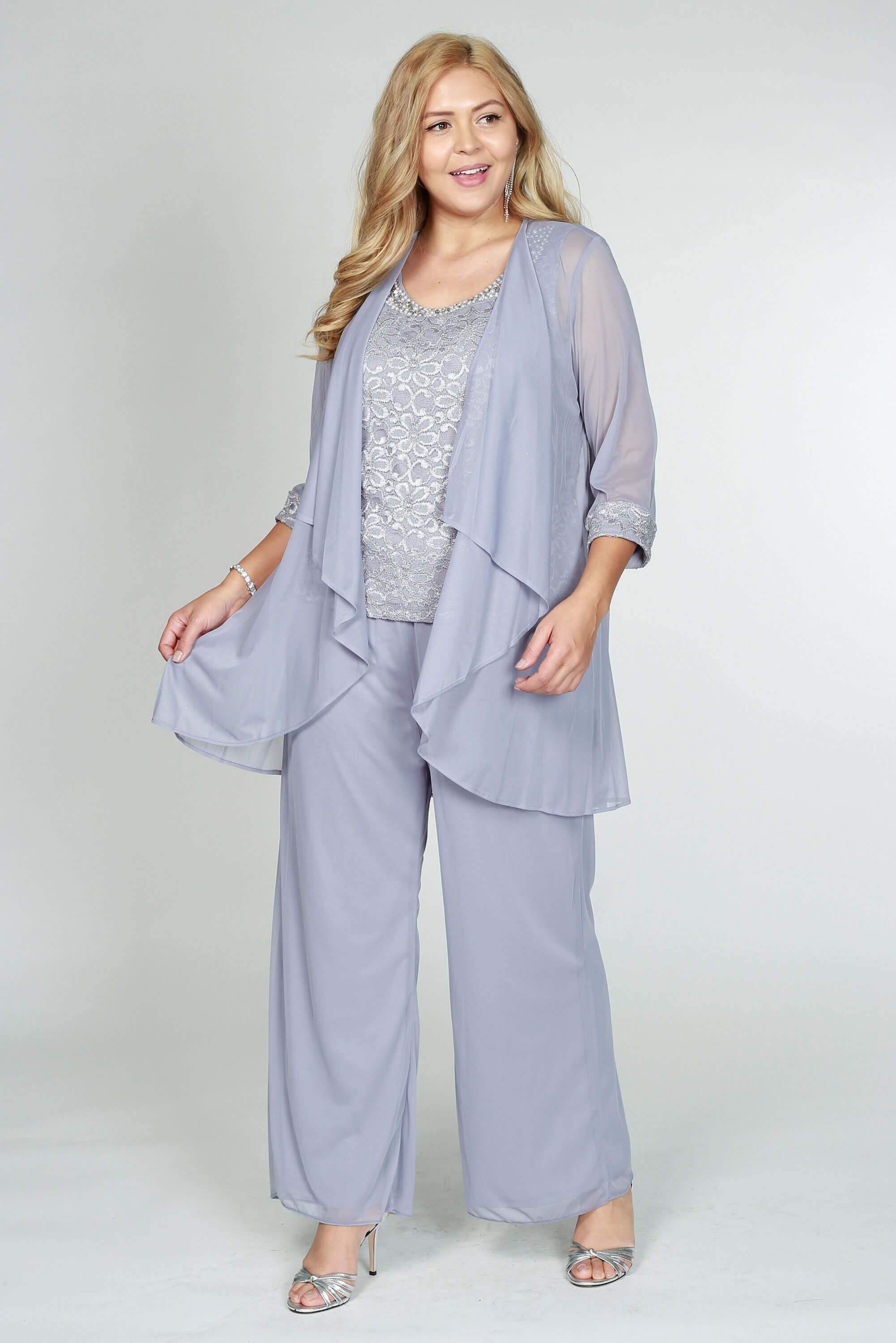 Silver Mother Bride Pant Suits