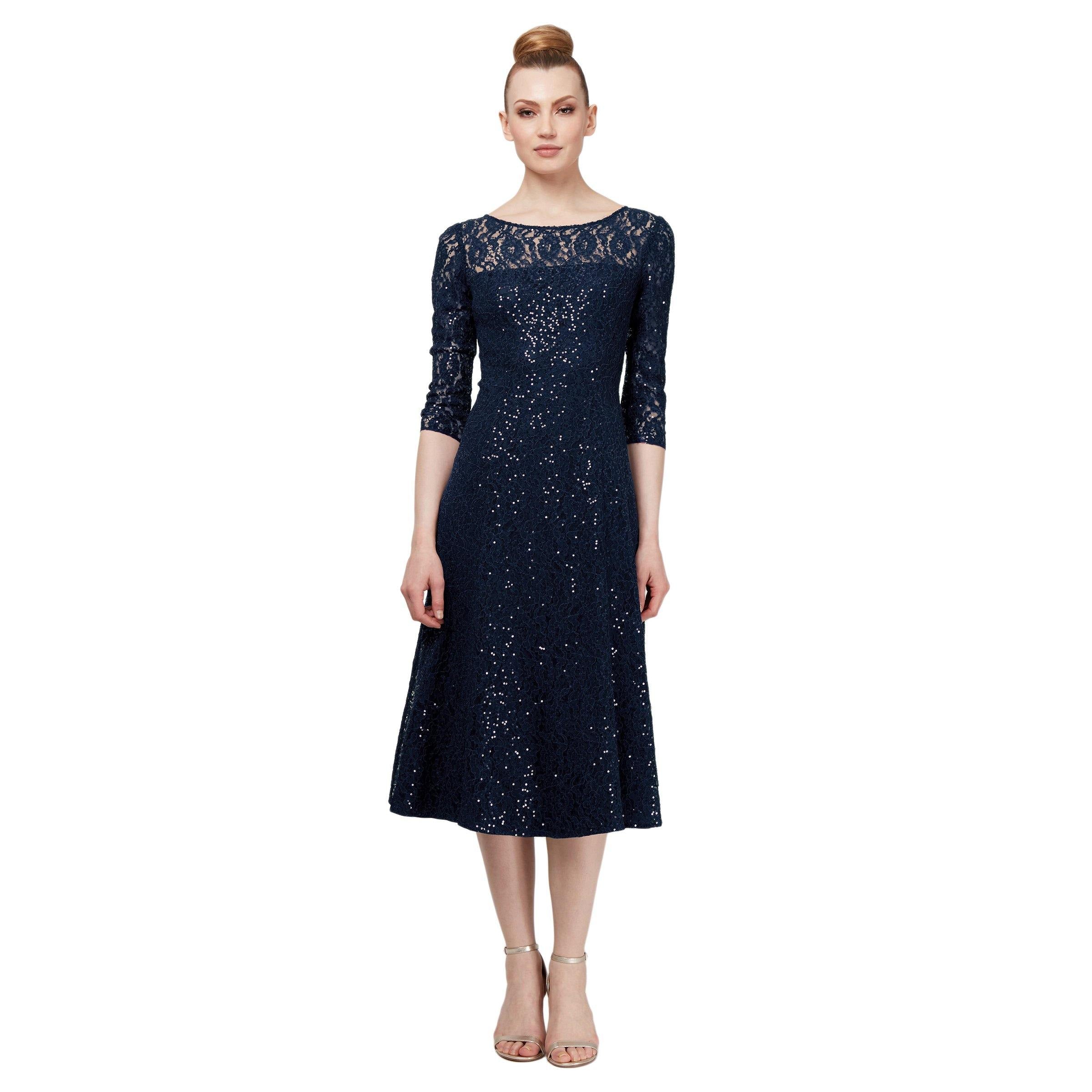 Navy SL Fashions 9119133 Short Sequined Lace Evening Dress for 129.99 The Dress Outlet