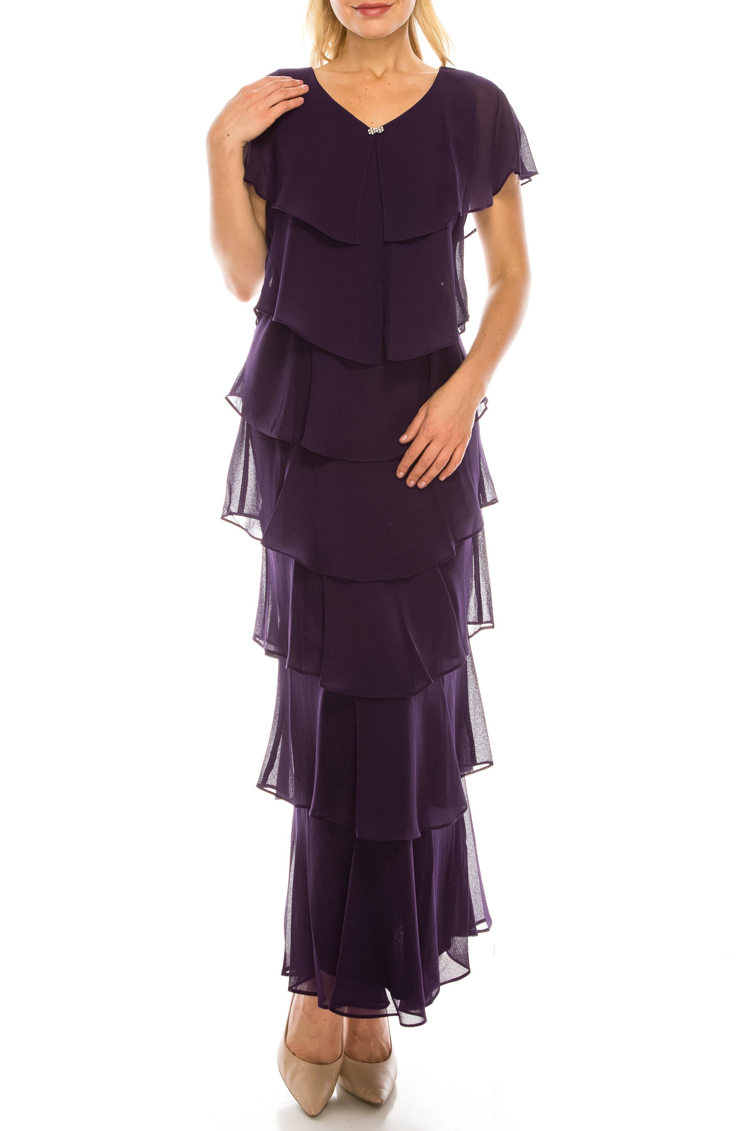 Purple SL Fashions 9178108 Long Formal Crepe Chiffon Tiered