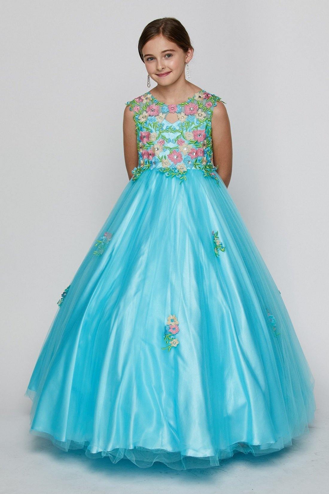 Aqua Sleeveless Floral Lace and Tulle Flower Girl Dress for $149.99 – The  Dress Outlet
