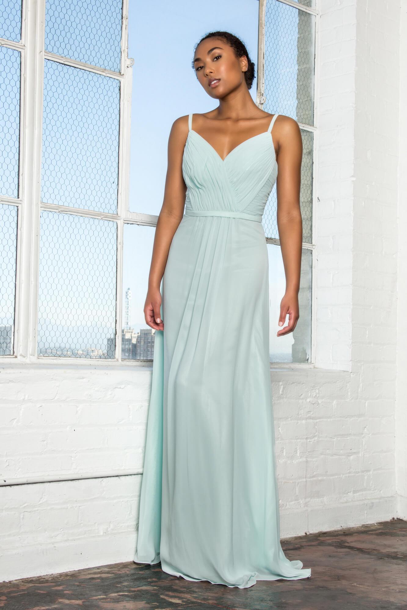 Mint Sweetheart Spaghetti Strap Long Chiffon Dress Formal for