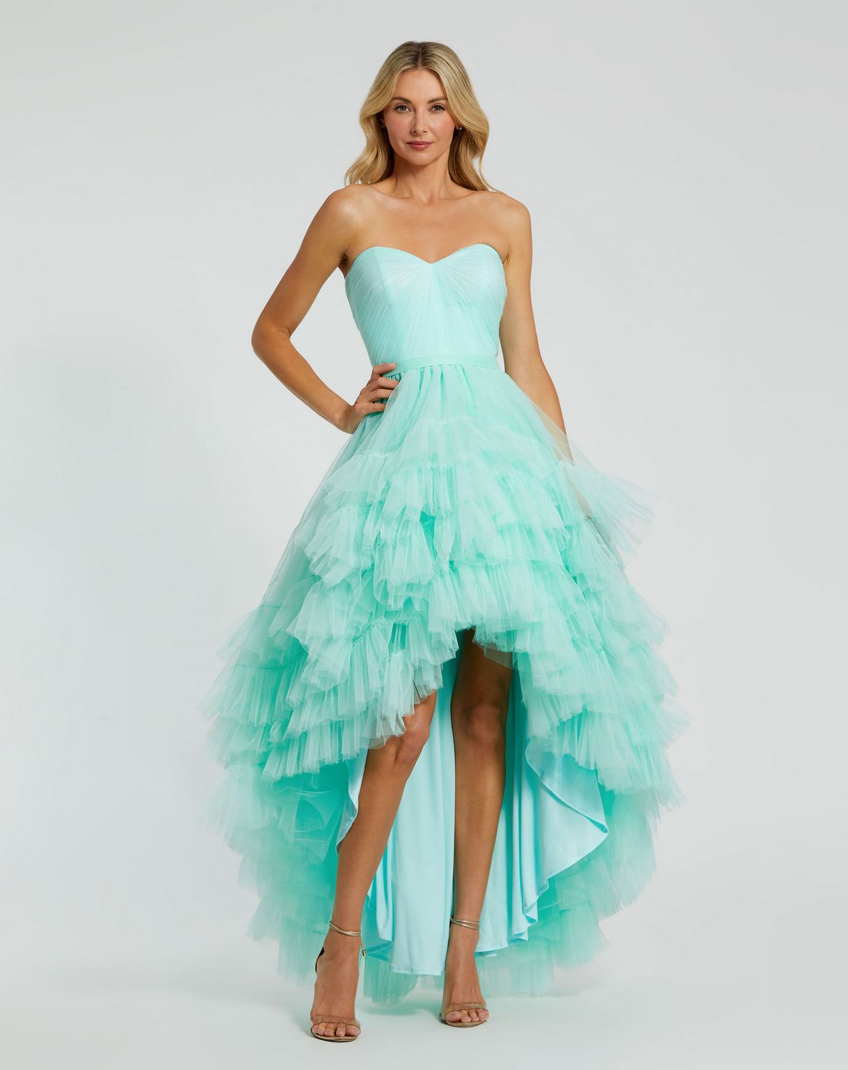 Aqua Mac Duggal 20892 Ruffle High Low Prom Dress for 299.0 The Dress Outlet