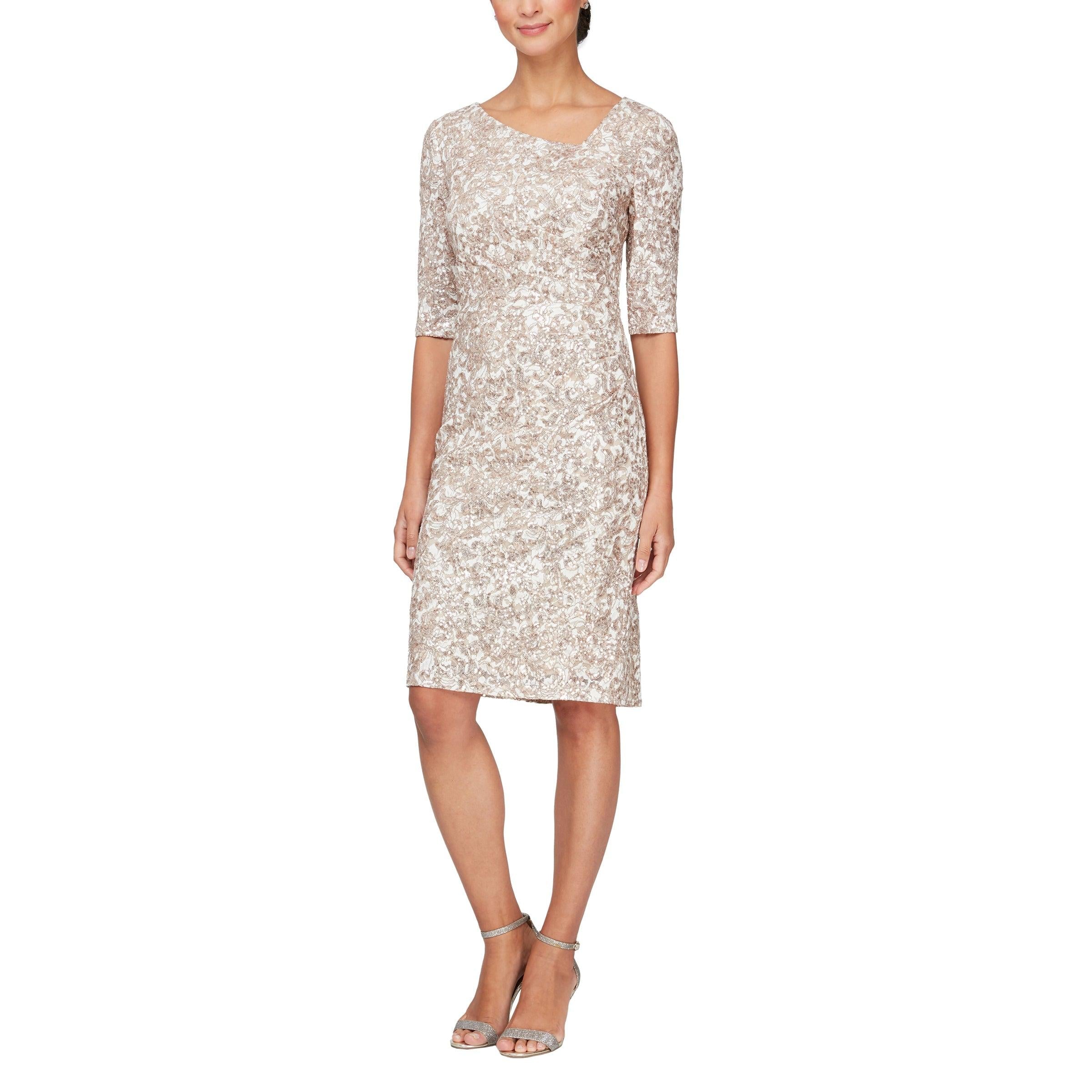 Alex evenings sequined sales floral sheath dress