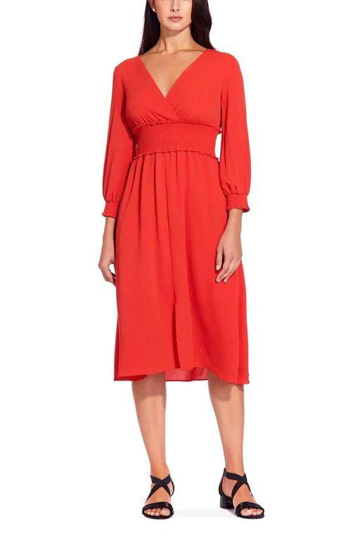 BURNT ORANGE Adrianna Papell AP1D103500 V-Neck Long Sleeve Ruched Flutter  Solid For for $92.95 – The Dress Outlet