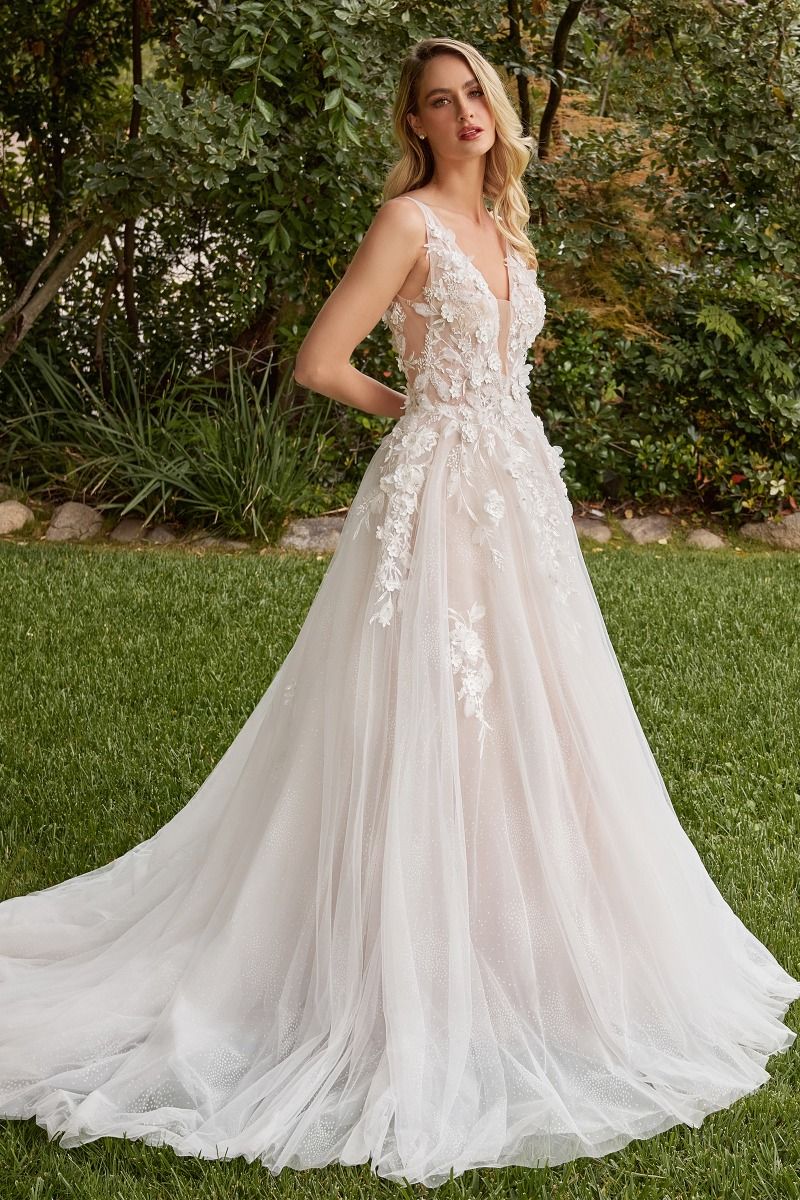 Off White Nude Cinderella Divine S436W Long Sleeveless A Line Wedding Dress  for $650.0, – The Dress Outlet