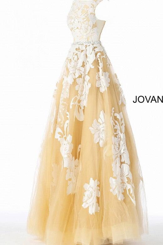 Nude Ivory Jovani 48320 Long Formal Sleeveless Floral Prom Gown for 367.99 The Dress Outlet