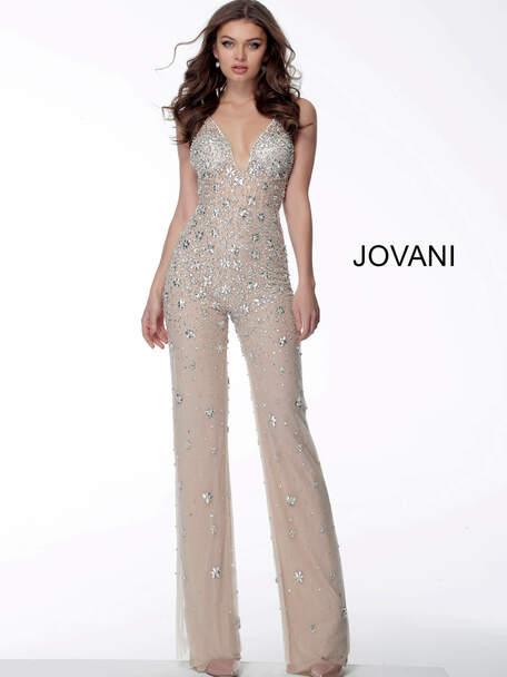 Jovani 60124  Light Blue Lace Prom Jumpsuit With Over-Skirt