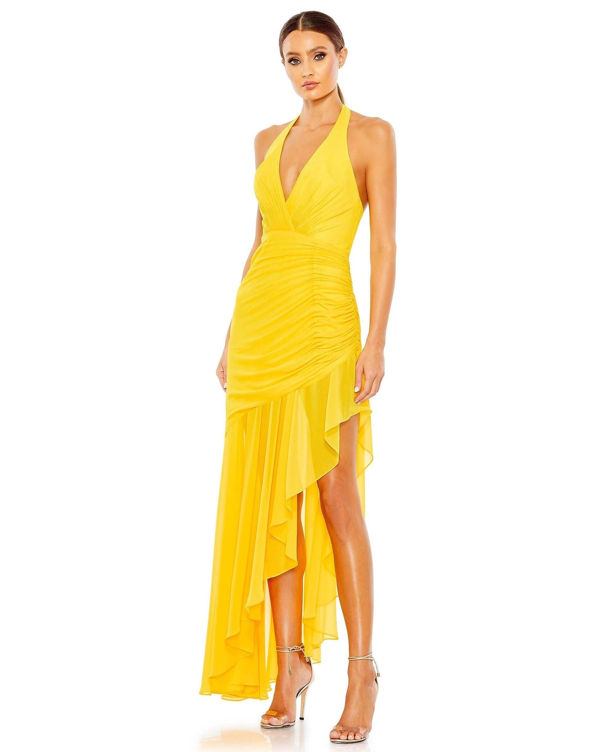 Yellow Chiffon High Low Dress