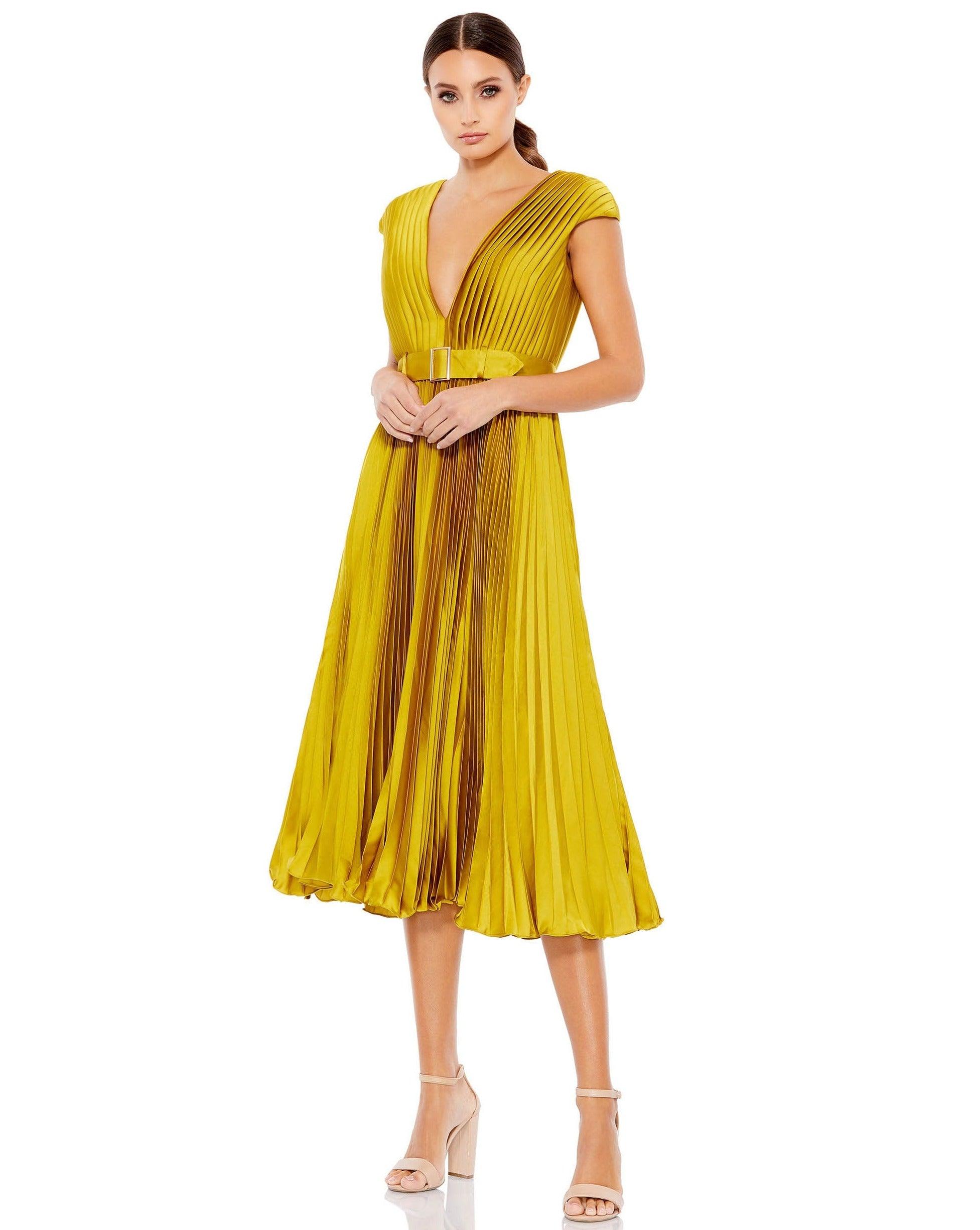 Chartreuse Mac Duggal 26483 Short Pleated Cap sleeve Dress for 337.99 The Dress Outlet