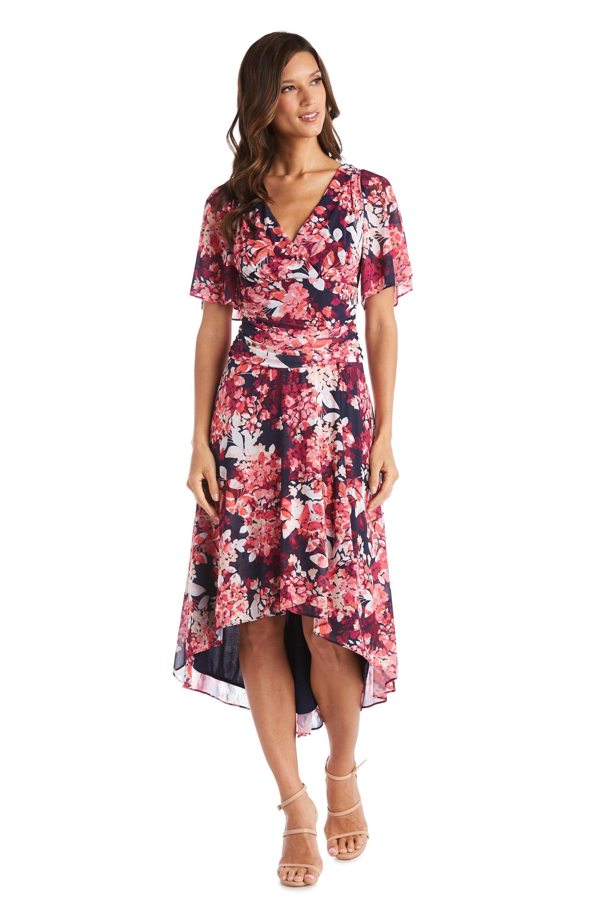 Fuchsia R&M Richards 7316 High Low Short Sleeve Print Dress for $66.99 –  The Dress Outlet