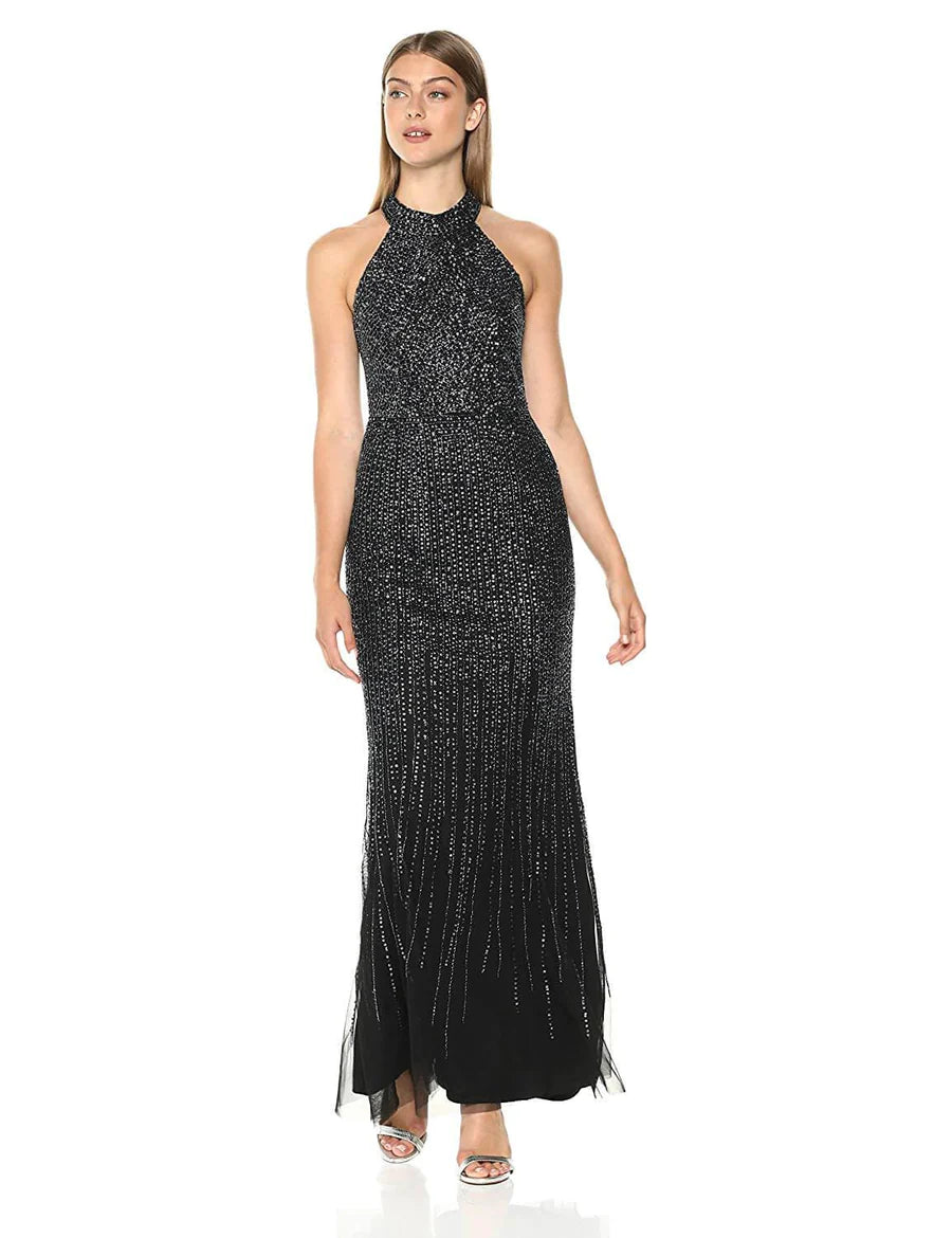 Silver Adrianna Papell AP1E202291 Short Beaded Mesh Dress for