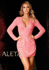 Cocktail Dresses Long Sleeve Cocktail Short Geometric Sequin Dress Hot Pink