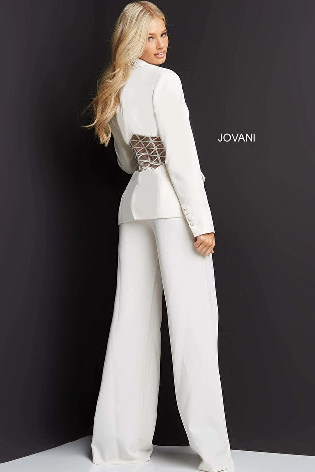 Jumpsuit 07227 Long Sleeve Two Piece Formal Pant Suit Ivory