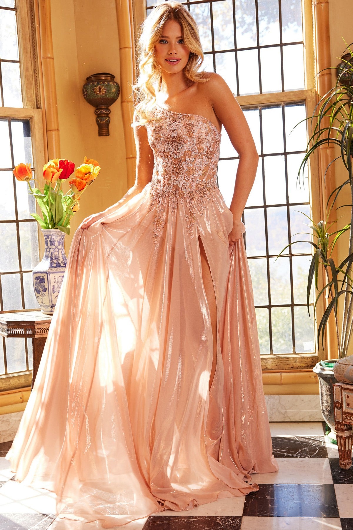 Prom Dresses Flowly Skirt Long Prom Dress Nude/Silver