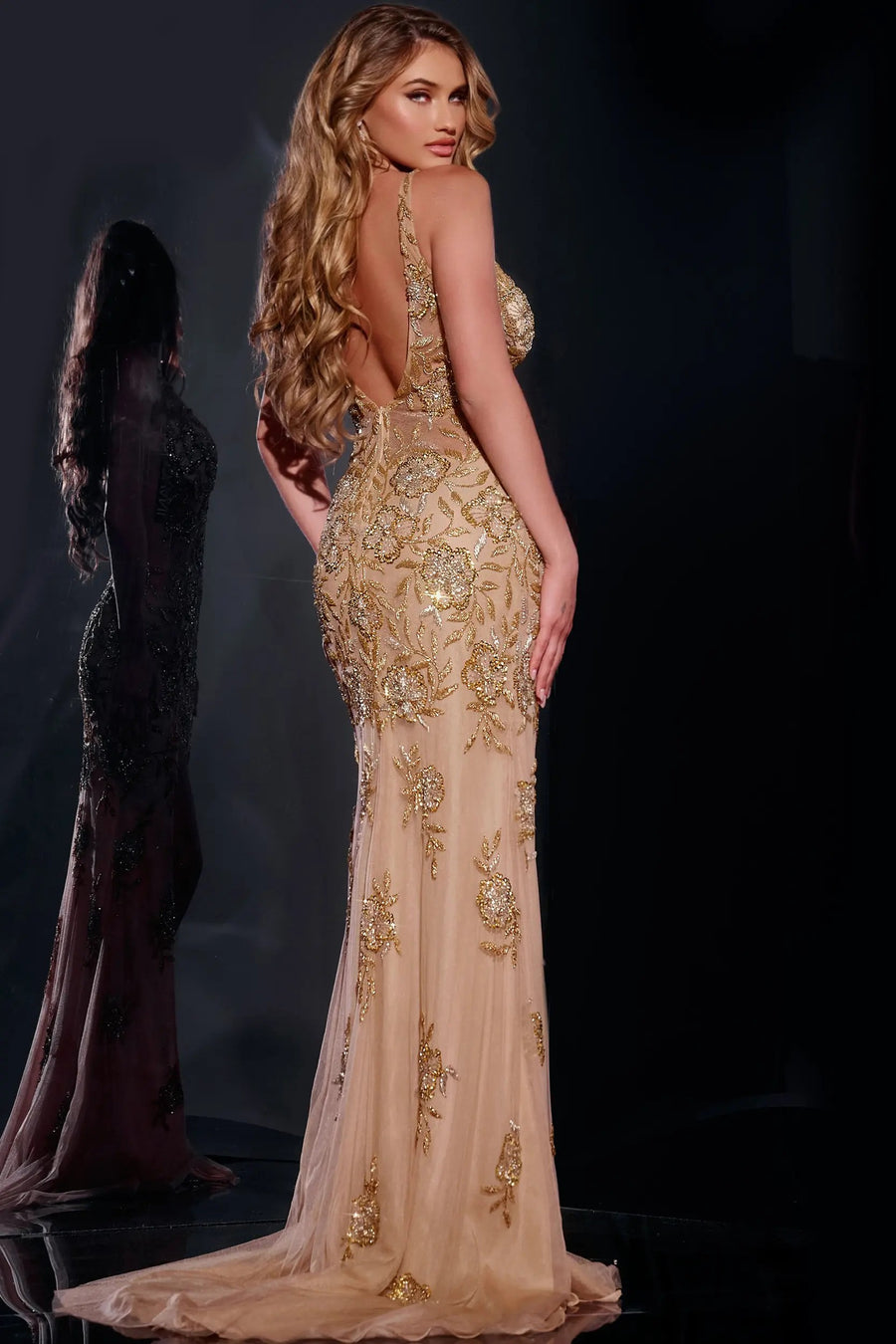 Prom Dresses Long Beaded Formal Evening Prom Dress Gold