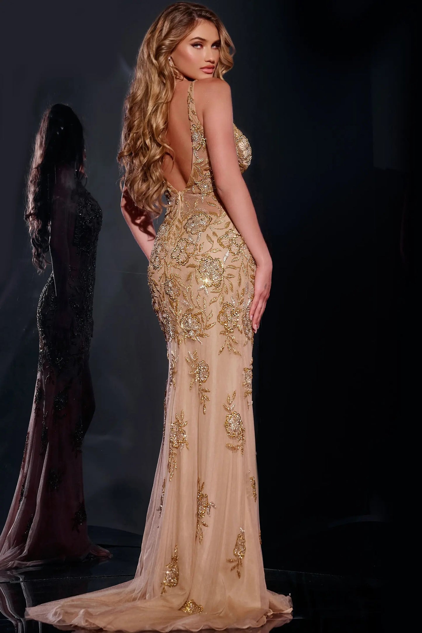 Prom Dresses Long Beaded Formal Evening Prom Dress Gold