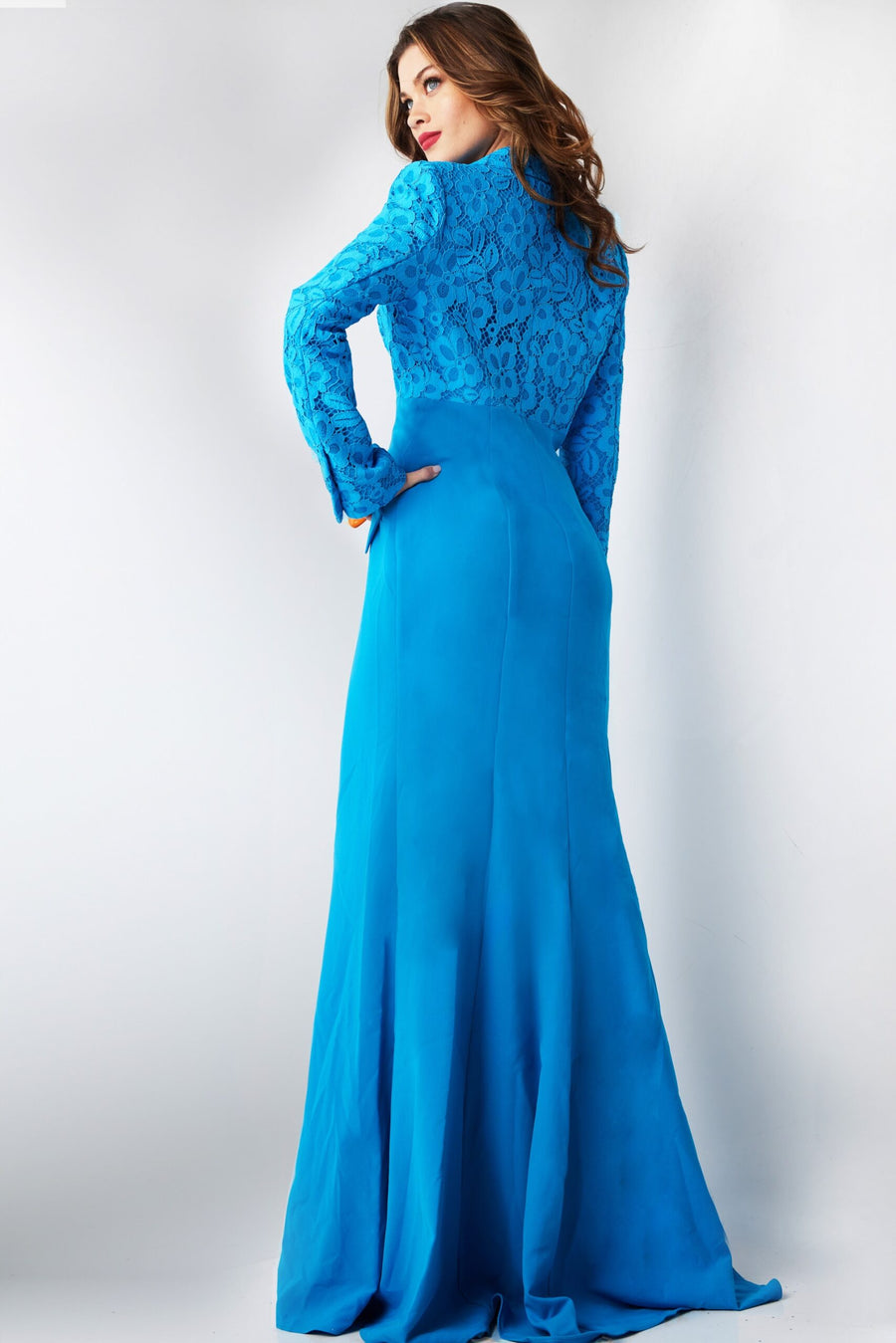 Formal Dresses Long Sleeve Formal Font Slit Evening Dress Peacock