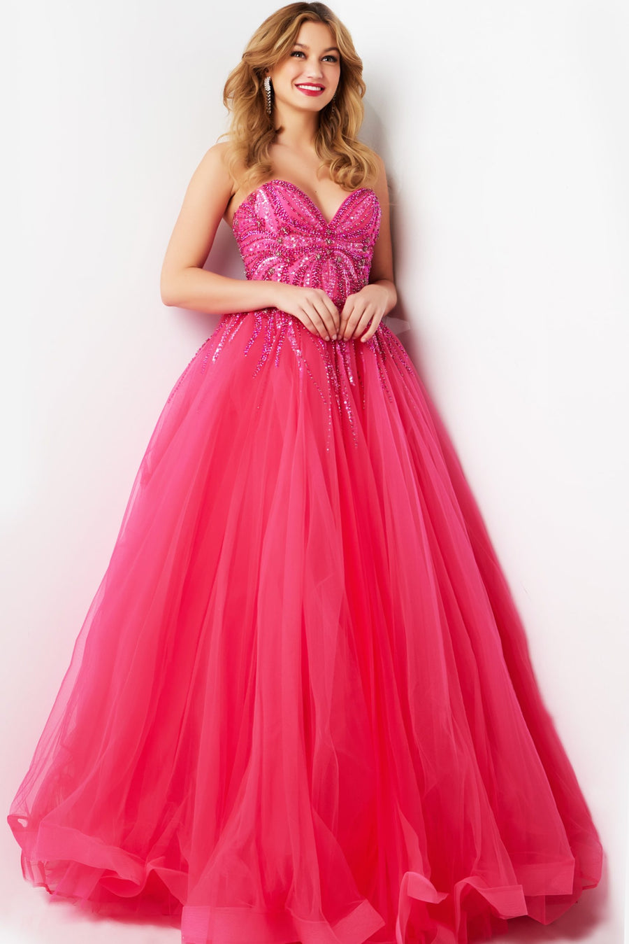 Jovani Strapless Long Prom Gown Fuchsia