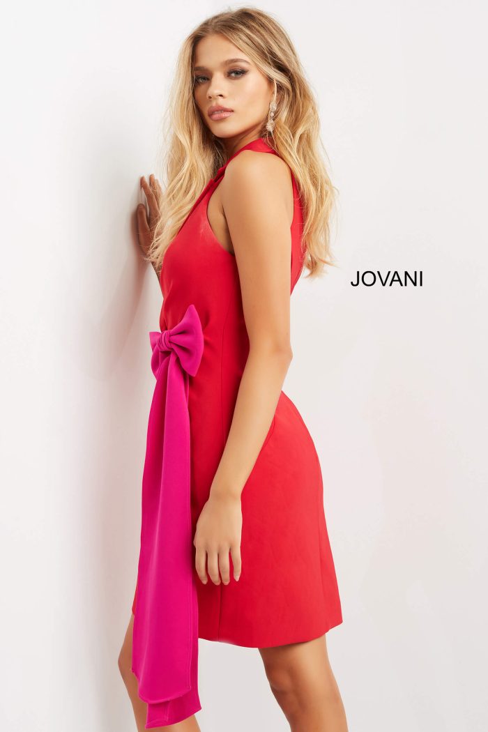 Cocktail Dresses Short Pleated V Neck Cocktail Dress Red/Fuchsia