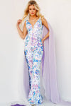 Jumpsuit Long Formal Cape Prom Jumpsuit White/Purple