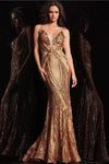 Prom Dresses Long Spaghetti Strap Fitted Prom Gown Gold