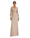 Formal Dresses Long Sleeve Pearl Beaded Formal Prom Dress Ivory Nude