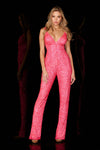 Jumpsuit Fitted Long Formal Prom Sequin Jumpsuit Bright Pink