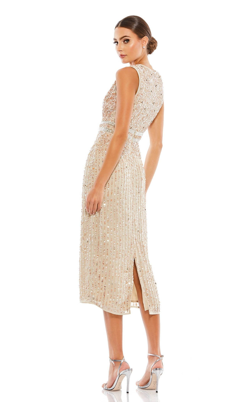 Cocktail Dresses Beaded Formal Fitted Midi Dress Nude