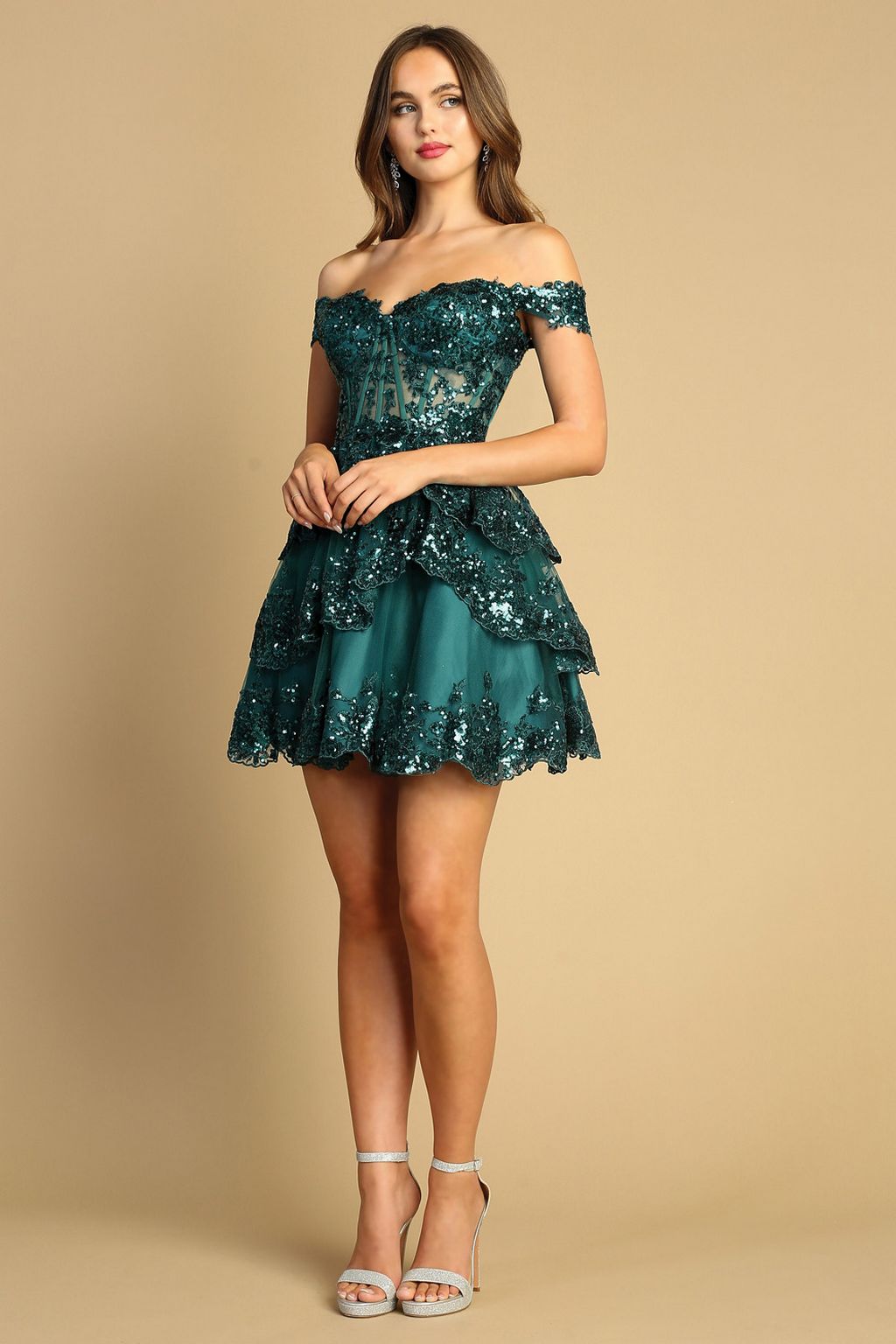 Cocktail Dresses Homecoming Short Sequin Applique Prom Dress Emerald