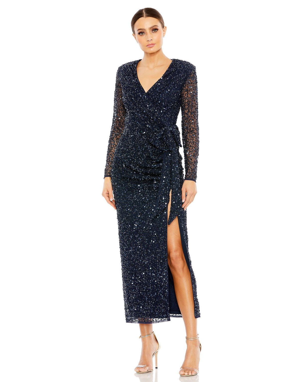 Mother of the Bride Dresses Long Sleeve Sequin Mother of the Bride Midi Dress Midnight