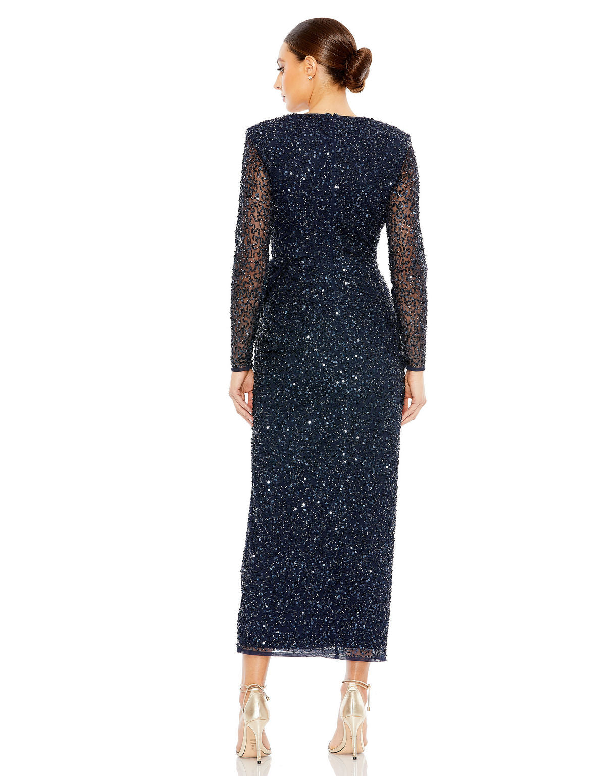 Mother of the Bride Dresses Long Sleeve Sequin Mother of the Bride Midi Dress Midnight