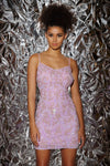 Cocktail Dresses Fitted Cocktail Short Sequin Dress Lilac Silver