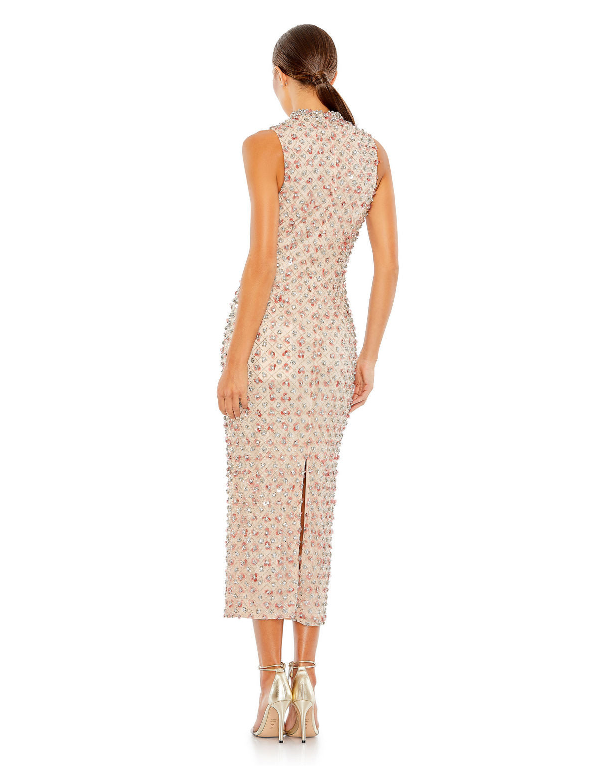 Cocktail Dresses Short Cocktail Fitted Beaded Midi Dress Peach
