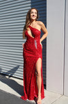 Prom Dresses Cut Out Sequin Formal Prom Long Dress Red