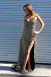 Prom Dresses Fitted Sequin Formal Prom Long Dress Black/Gold