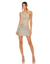 Cocktail Dresses Short Fitted Sequin Beaded Cocktail Mini Dress Nude