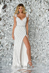 Prom Dresses Prom Feather Formal Long Beaded Dress Ivory Silver