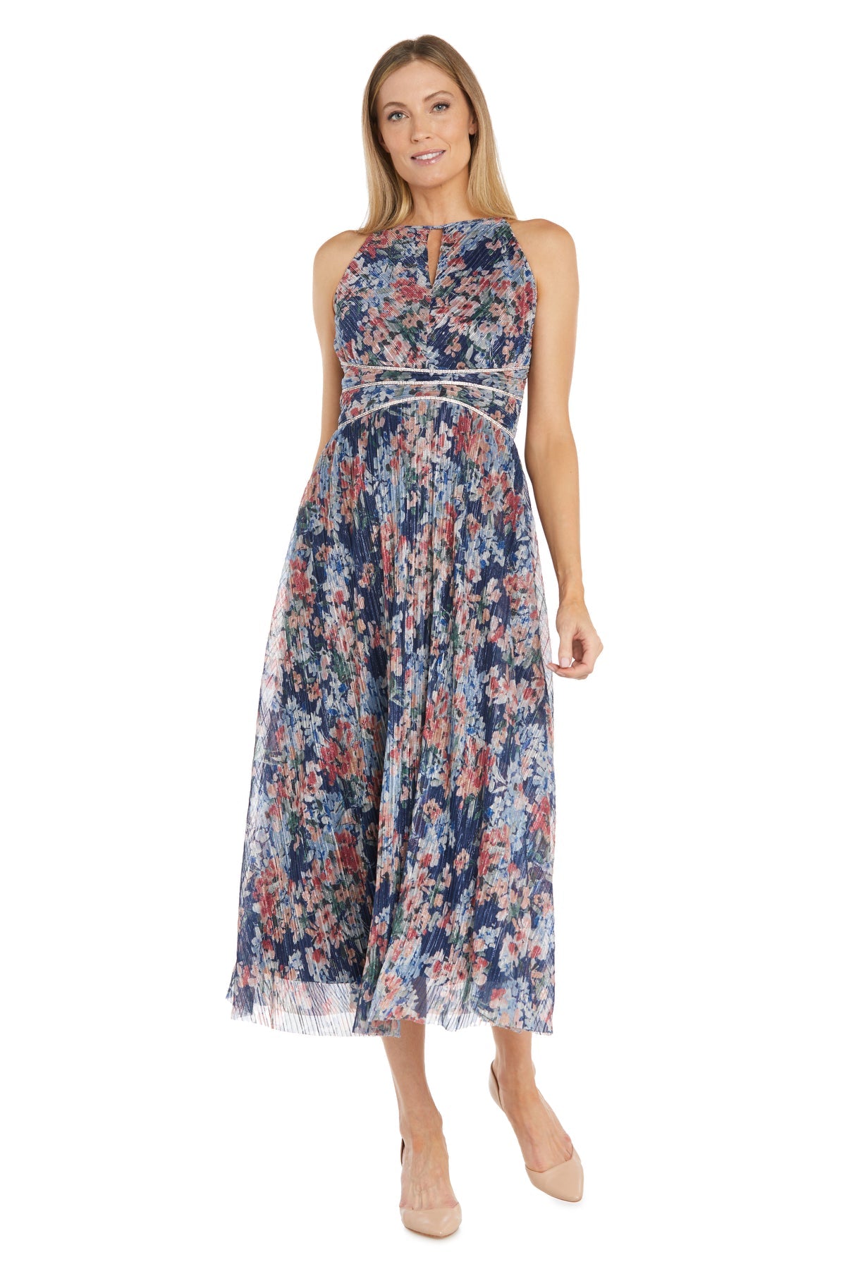 Formal Dresses Long Floral Metallic Formal Dress Navy/Multi