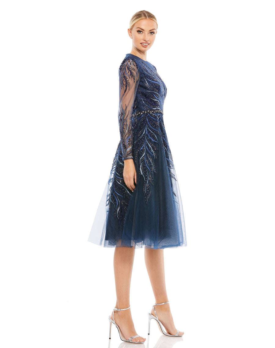 Cocktail Dresses Long Sleeve Beaded Cocktail Knee Length Dress Twilight