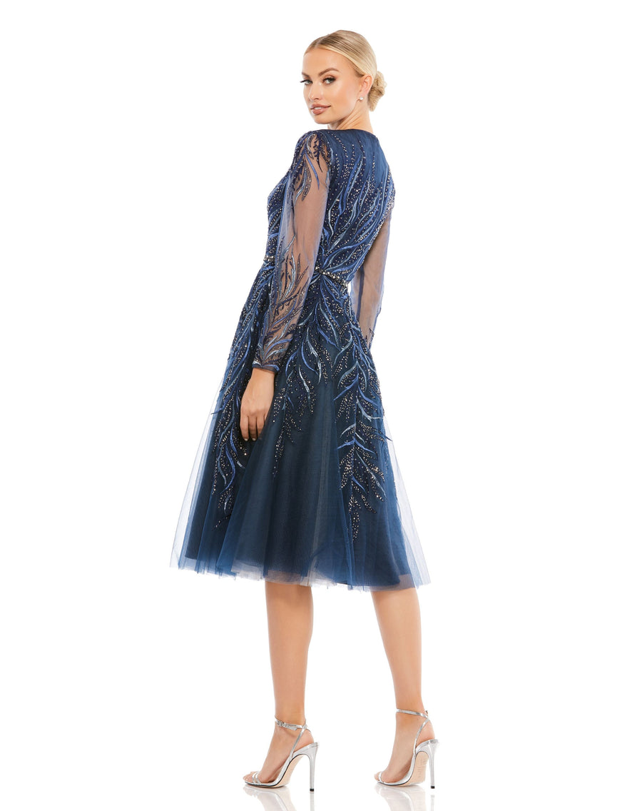 Cocktail Dresses Long Sleeve Beaded Cocktail Knee Length Dress Twilight